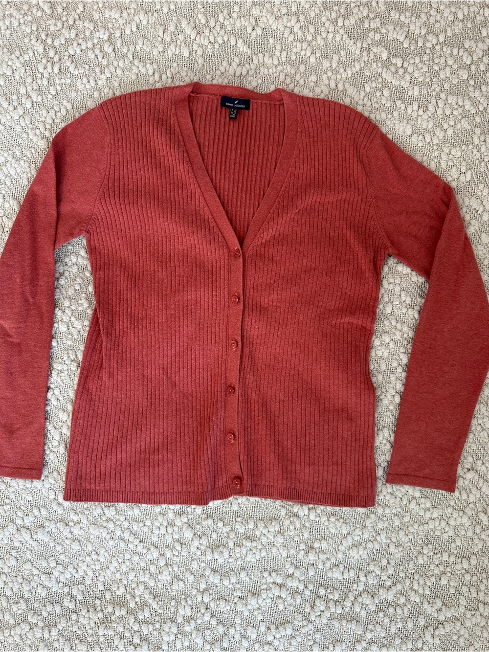 Daniel Hechter Terracotta Ribbed V Neck Cardigan Sweater Size 12 Large